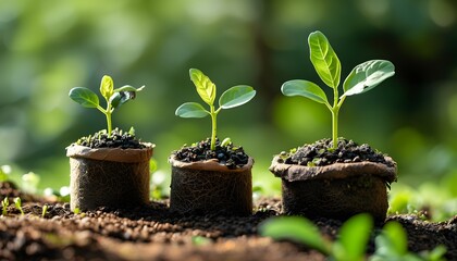 Wall Mural - Nurturing seedlings and green leaves in rich soil for a sustainable natural environment celebrating Earth Day and the essence of spring