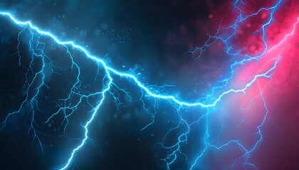 Dynamic abstract design featuring blue and pink lightning bolts against a deep dark backdrop