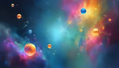 Colorful Nebula and Floating Spheres Symbolizing Connection and Energy in Abstract Background