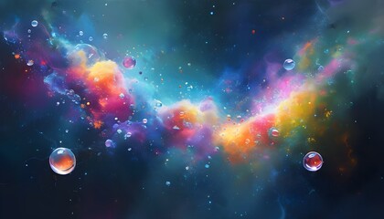 Wall Mural - Colorful Nebula and Floating Spheres Symbolizing Connection and Energy in Abstract Background