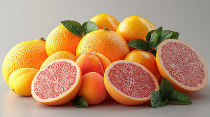 A vibrant mix of oranges, grapefruits, and peaches.