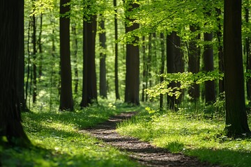 Sticker - Sunlit Path Through Lush Green Forest