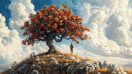 Wall Mural - Solitude Beneath a Majestic Sky: A Man Contemplates the Vastness of Nature