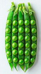 Wall Mural - Fresh green peas in pods, arranged neatly.