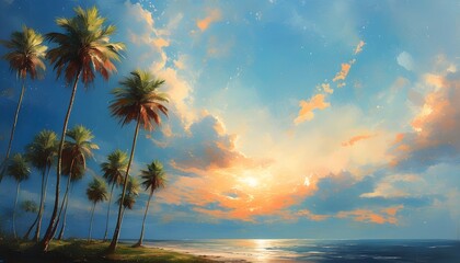 Vibrant summer backdrop featuring a palm tree against a clear sky with ample space for creative text or messages