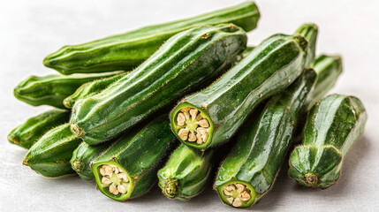 Fresh green okra pods ready to cook.