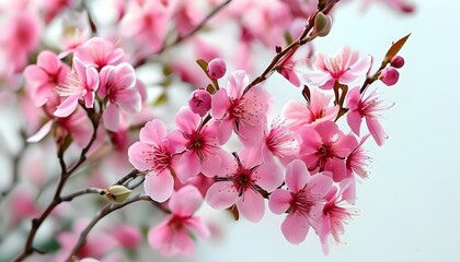 Wall Mural - Delicate Pink Blossoms Against a Pure White Backdrop