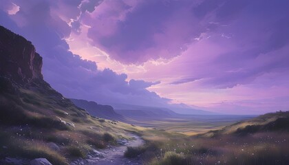 Wall Mural - Mystical Celestial Landscape Bathed in Enchanting Purple Hues