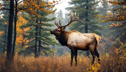 Wall Mural - Elegant Elk Strolling Through Vibrant Autumn Woods