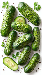 Wall Mural - Fresh green cucumbers with peppercorns