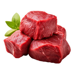 Wall Mural - Isolated raw beef meat cubes on a white background, highlighting their fresh appearance and quality 