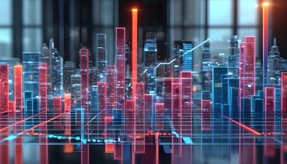 Wall Mural - Urban Financial Growth Visualization with Abstract Data Trends and Skyline Backdrop showcasing Business Success