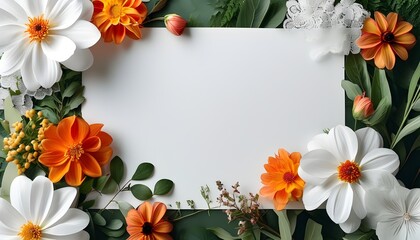 Wall Mural - Elegant Floral Border Accentuating Crisp White Background