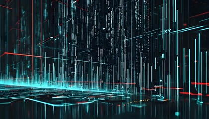 Futuristic Abstract Digital Landscape with AI and Data-Driven Audio on a Dark Background