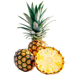 Wall Mural - Isolated Pineapple with a Cut Half on Transparent Background, Representing Exotic Fruit, Natural Sweetness, and Tropical Harvest