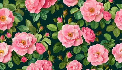 Wall Mural - Elegant Floral Design Featuring Pink Roses and Lush Greenery