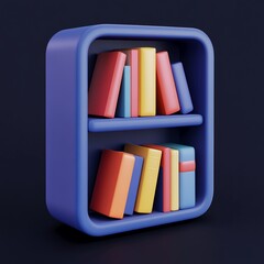 Wall Mural - 3D Library Icon: Organized Book Collection at Home Illustration Logo