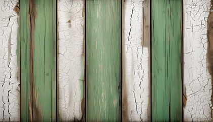 Wall Mural - Distressed Vintage Wooden Planks with Cracked White and Light Green Paint for Rustic decor and Wood Paint Promotion