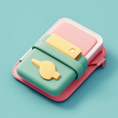 Wall Mural - 3D Wallet Icon: Secure and Compact Travel Accessory Illustration Logo