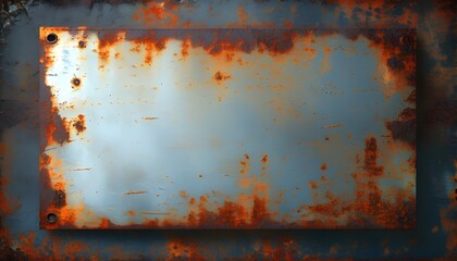 Wall Mural - Vintage Rusty Steel Plate with Grunge Texture and Antique Frame for Retro Copy Space