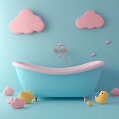 Canvas Print - 3D Bathtub Icon: Relaxing Bath Experience Illustration Logo