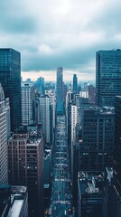 Sticker - Aerial view of a city with skyscrapers and cloudy sky, urban landscape photo