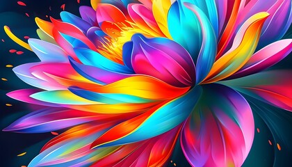 Wall Mural - Dynamic Burst of Color in Abstract Floral Illustration with Flowing Petals