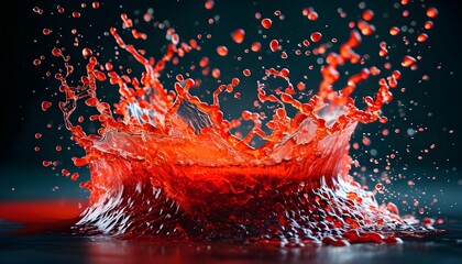 Wall Mural - Vibrant splash of red liquid against black backdrop, showcasing dynamic motion and energetic visual effects