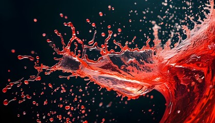 Wall Mural - Vibrant splash of red liquid against black backdrop, showcasing dynamic motion and energetic visual effects