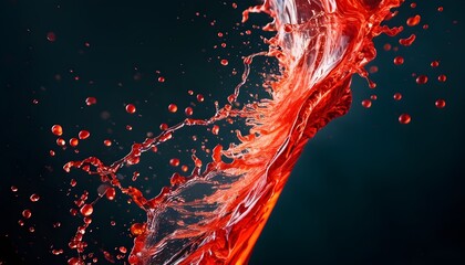 Sticker - Vibrant splash of red liquid against black backdrop, showcasing dynamic motion and energetic visual effects