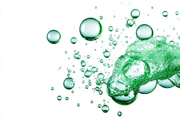 Fresh green bubbles floating in water, creating a refreshing and lively atmosphere perfect for summer themes.