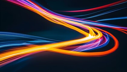 Wall Mural - Vibrant light trails creating colorful curves and futuristic motion on a dark backdrop in a dynamic long exposure display