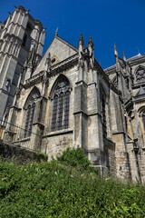 Wall Mural - Architectural fragments of Le Mans Roman Catholic cathedral of Saint Julien (Cathedrale St-Julien du Mans, VI - XIV century). Le Mans, Pays de la Loire region in France.