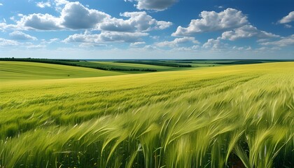 Wall Mural - breathtaking spring barley field under a clear blue sky