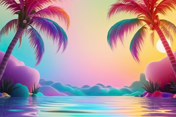Wall Mural - 4k soft summer gradient dreamscape with colorful whimsical holographic background