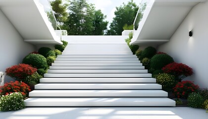 Wall Mural - Elegant white staircase with a modern design and sophisticated architecture