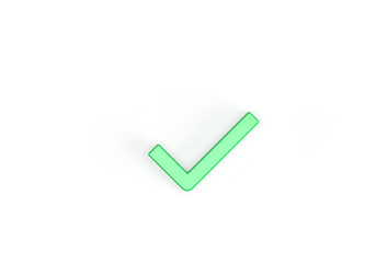 The checkmark is green. 3d rendering on the web, Internet, documents, office, business, work. Minimal style. Transparent background.