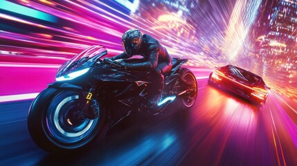 Wall Mural - Speeding through Neon City