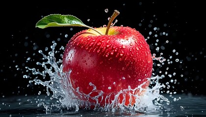 Wall Mural - Vibrant Red Apples Splashing in Water on a Dark Canvas - Captivating Freshness Captured in High-Speed Photography