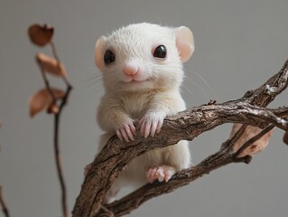 Adorable White Squirrel on a Branch - Cute Animal Photography