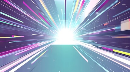 Abstract background with bright colorful lines radiating from a central point, creating a sense of speed and movement.