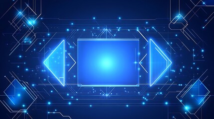 Abstract digital background with glowing blue lines and shapes.