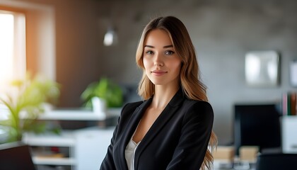 Confident young businesswoman in a modern office setting