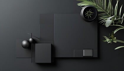 Wall Mural - Sleek Black Branding Template Featuring Minimalist Design for Professional Identity and Ample Copy Space