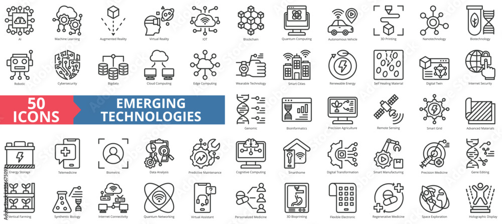 Tech Accelerators Icon Emerging technologies icon collection set. Containing ai, machine ...