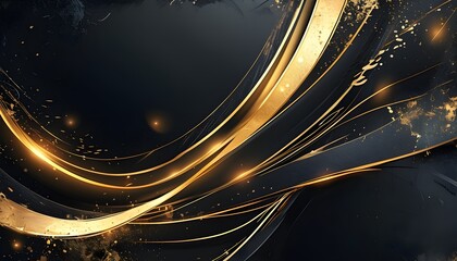 Wall Mural - Elegant Black and Gold Abstract Background with Radiant Lines and Grunge Texture for Sophisticated Nighttime Themes