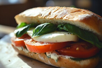 Fresh Tomato Mozzarella Basil Sandwich