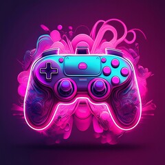 joystick de consola de juegos con colores neón