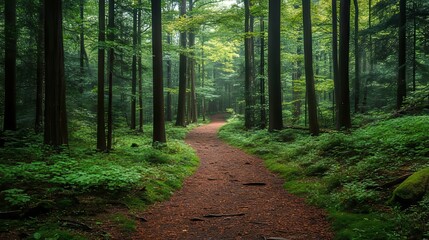 Wall Mural - Winding Forest Path Amidst Lush Green Canopy