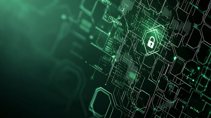 cyber security abstract background with green lines and padlock icon
